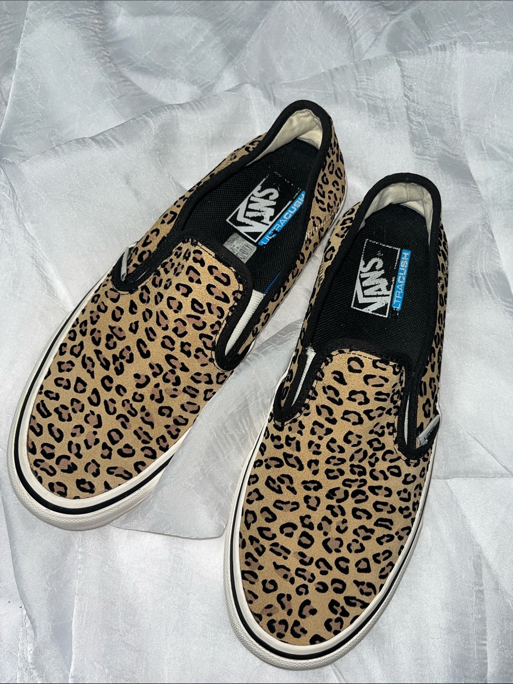 Vans Leopard Print Slip-On Loafers in Tan and Black